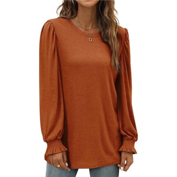 Women’s Long Sleeve Ruffle Puff Sleeve Tunic Top - Picture 2 of 5